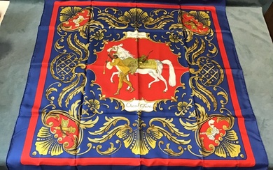 A Hermès silk scarf titled Cheval Turc, with central panel...