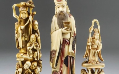 A Japanese Carved Ivory Okimono, Meiji Period, of a...
