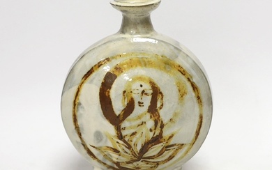 A Japanese studio pottery moon vase, impressed mark to the b...