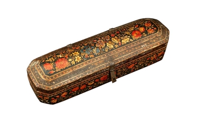 A KASHMIRI LACQUERED PAPIER-MÃ‚CHÃ‰ CALLIGRAPHER'S TOOLS AND PEN CASE Kashmir, Northern India, mid to late...