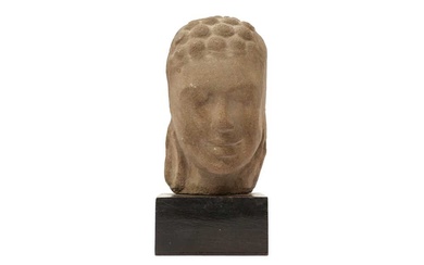 A KHMER OR THAI SANDSTONE HEAD OF BUDDHA