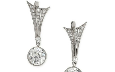 A LARGE PAIR OF DIAMOND DROP EARRINGS each set with an