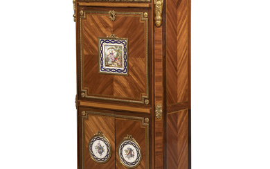 A LOUIS XVI ORMOLU-MOUNTED TULIPWOOD, KINGWOOD, BOIS SATINÉ AND GREEN-STAINED WOOD SECRÉTAIRE À ABATTANT CIRCA 1775-80, BY DENIS LOUIS LEPELLETIER, LATER EMBELLISHED