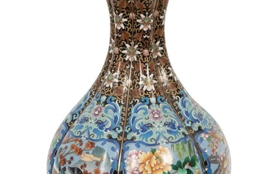 A Large Chinese Cloisonné Lobed Baluster Vase