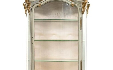 A Louis XV Style Painted and Parcel Gilt Carved Vitrine