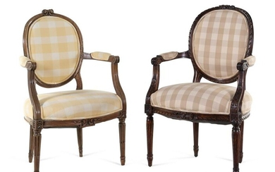 A Louis XVI Beechwood Fauteuil and a Louis XVI Style