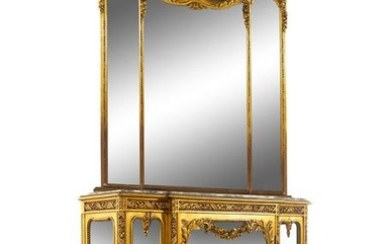 A Louis XVI Style Giltwood Vitrine Cabinet and Trumeau