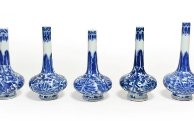A Matched Garniture of Five Chinese Porcelain Bottle Vases, Kangxi,...