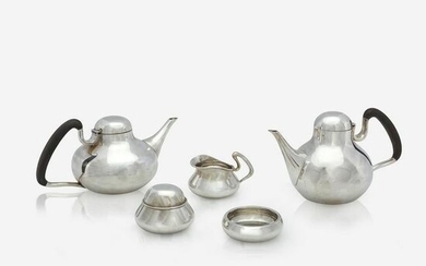 A Mexican sterling silver modernist five-piece tea