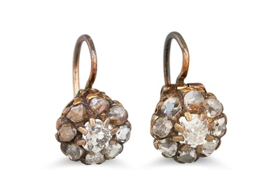 A PAIR OF ANTIQUE OLD CUT DIAMOND EARRINGS, of cluster drop ...