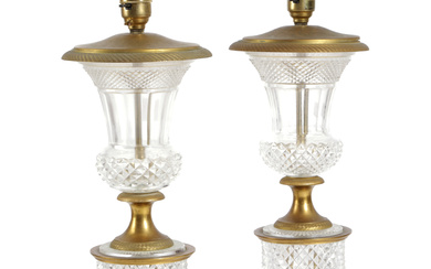 A PAIR OF FRENCH CUT GLASS AND ORMOLU MOUNTED...
