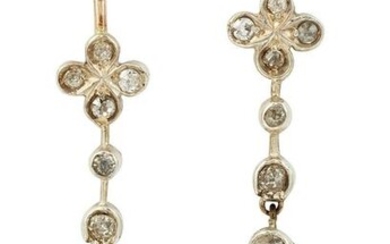 A PAIR OF SAPPHIRE AND DIAMOND EARRINGS, the off-round