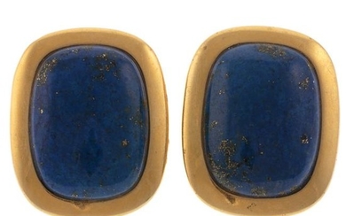 A Pair of Bezel Set Lapis Clip Earring in 18K