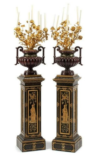 A Pair of French Enameled Cast Iron and Gilt Bronze