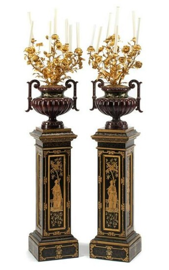 A Pair of French Enameled Cast Iron and Gilt Bronze