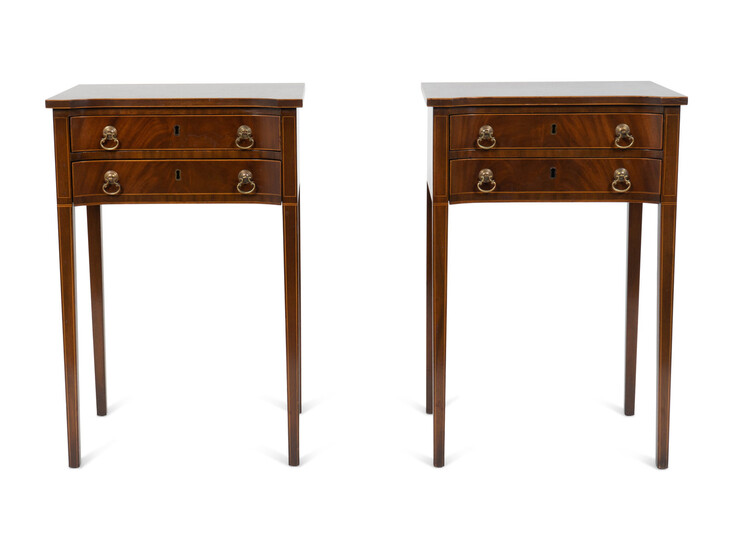 A Pair of George III Style Mahogany Side Tables with String Inlay