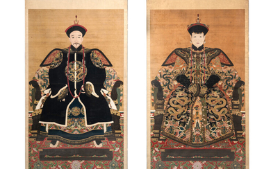 A Pair of Portraits of a Manchu Royal Prince and Princess