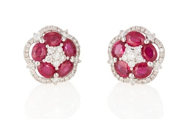 A Pair of Ruby and Diamond Earrings
