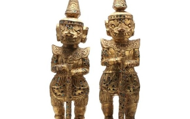 A Pair of Thai Yaksha Temple Guardian Figures