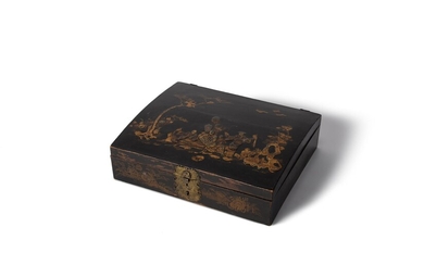 A Queen Anne black lacquered and gilt Chinoiserie writing box