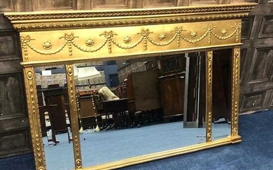 A REPRODUCTION GILTWOOD OBLONG OVERMANTEL WALL MIRROR