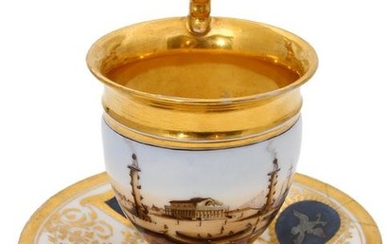 A RUSSIAN PORCELAIN CUP AND SAUCER W/ST. PETERSBURG