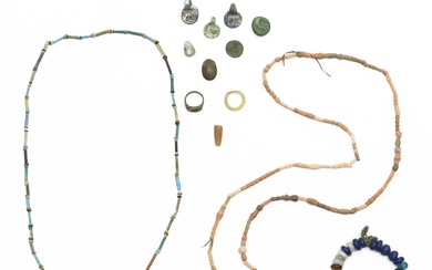 A Roman glass bead bangle and Egypt, two faience bangles, ca. 200 AD.