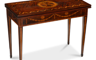 A Russian Neoclassical Fruitwood and Mahogany Parquetry Games Table