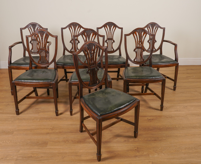 A SET OF EIGHT GEORGE III STYLE SHIELD BACK MAHOGANY DINING CHAIRS (8)