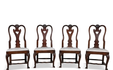 A SET OF FOUR GEORGE II PROVINCIAL OAK DINING CHAIRS, each...