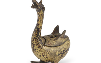 A SMALL GILT-BRONZE GOOSE-FORM CENSER AND COVER MING DYNASTY (1368-1644)