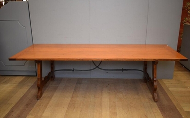 A SPANISH STYLE OAK REFECTORY TABLE (A/F) ( 76H X 270W X 98D CM) (PLEASE NOTE THIS HEAVY ITEM MUST BE REMOVED BY CARRIERS AT THE CUS...