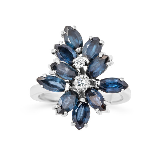 A Sapphire, Diamond and White Gold Ring, Birks
