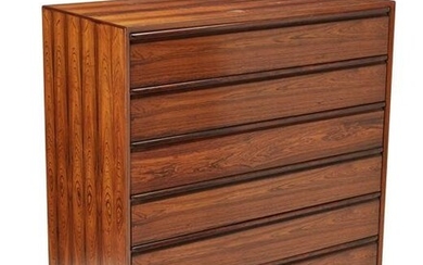 A Scandinavian modern rosewood chest of drawers by Westnofa Circa 1960s: Norway 40" H x 36" W x 18"