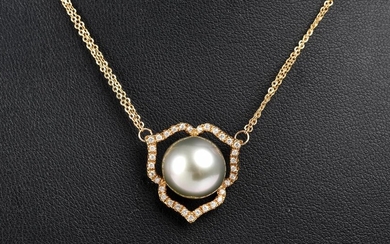A TAHITIAN PEARL AND DIAMOND PENDANT IN 18CT GOLD, BY AUTORE, THE PEARL MEASURING 11MM, DIAMONDS TOTALLING 0.20CTS