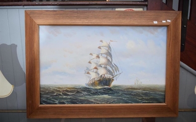 A TIMBER FRAMED PAINTING OF A BOAT