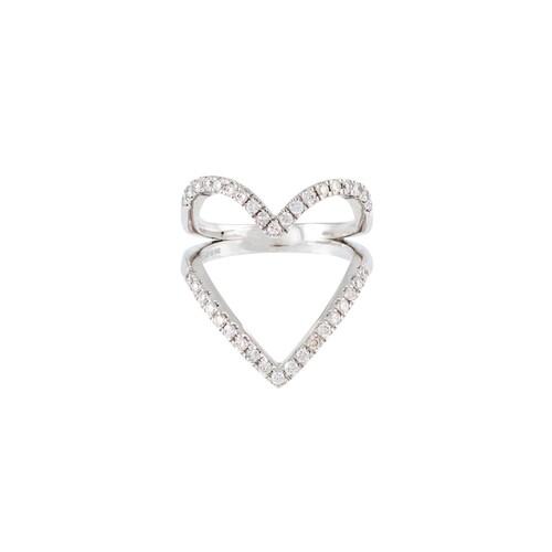 A TWO ROWED DIAMOND DRESS RING, love heart motifs, mounted i...