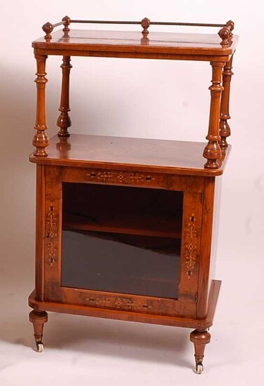 A Victorian figured walnut and marquetry inlaid music cabinet,...