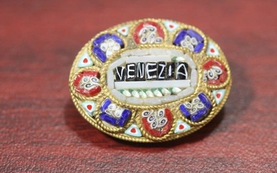 A Vintage Italian Micro Mosaic Brooch or Pin