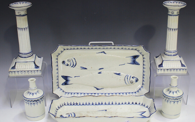 A Wedgwood pearlware fish dish, early 19th century, of canted corner rectangular shape, relief mould