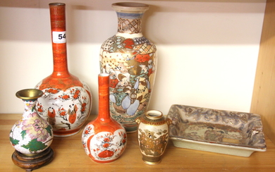 A collection of Japanese porcelain items including a cloisonne on copper vase, tallest H. 26cm.