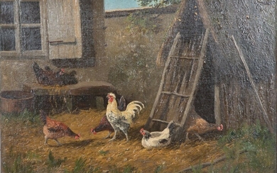 A. de Montigny (XIXème siècle). Les poules.... - Lot 54 - Conan Hôtel d’Ainay - Cécile Conan Fillatre Commissaire-Priseur Judiciaire