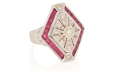 A diamond and ruby ring