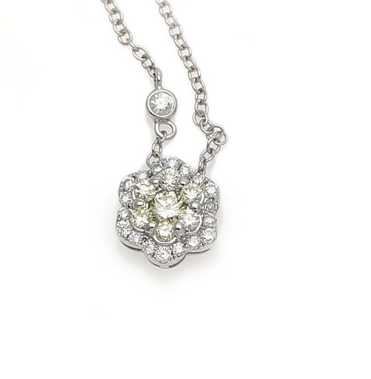 NOT SOLD. A diamond necklace set with numerous yellow and white diamonds weighing a total of app. 0.50 ct., mounted in 18k white gold. L. app. 39.5 and 42 cm. – Bruun Rasmussen Auctioneers of Fine Art