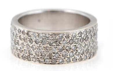 A diamond ring set with numerous brilliant-cut diamonds weighing a total of...