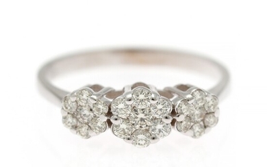A diamond ring set with numerous brilliant-cut diamonds weighing app. 0.65 ct., mounted in 14k white gold. Size 58.