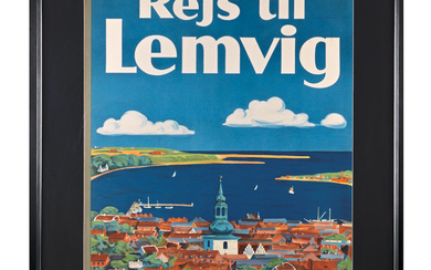 A framed 'Rejs til Lemvig' travel poster, Danish, 1930s