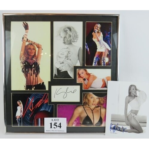A framed signed photo montage of Kylie Minogue with autograp...