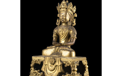 A gilt bronze Amitayus, dated for the year 1770, Qianlong period China, 18th century (h. 19 cm.)