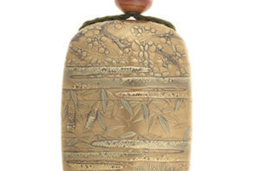 A gold-lacquer oval four-case inro